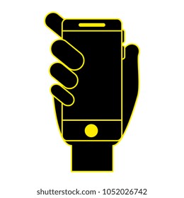hand with smartphone device isolated icon