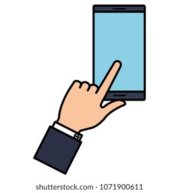 hand with smartphone device isolated icon