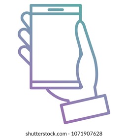 hand with smartphone device isolated icon