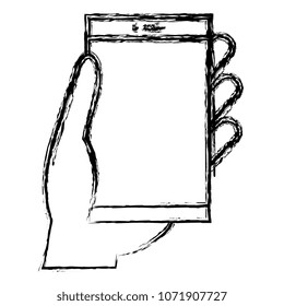 hand with smartphone device isolated icon