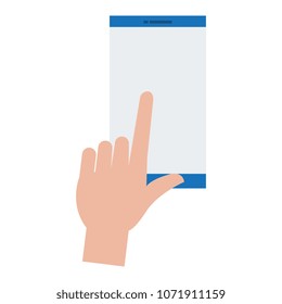 hand with smartphone device isolated icon