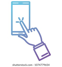 hand with smartphone device isolated icon