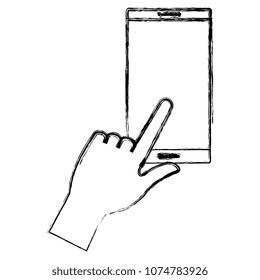 hand with smartphone device isolated icon