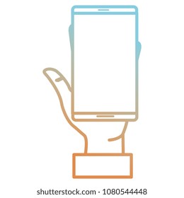 hand with smartphone device isolated icon