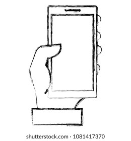 hand with smartphone device isolated icon