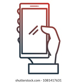 hand with smartphone device isolated icon