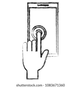 hand with smartphone device isolated icon