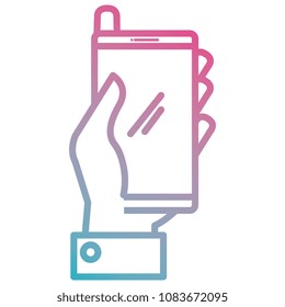 hand with smartphone device isolated icon
