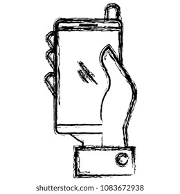 hand with smartphone device isolated icon