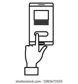 hand with smartphone device isolated icon