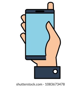 hand with smartphone device isolated icon