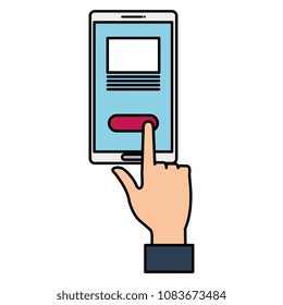 hand with smartphone device isolated icon