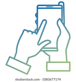 hand with smartphone device isolated icon
