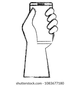 hand with smartphone device isolated icon