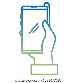 hand with smartphone device isolated icon