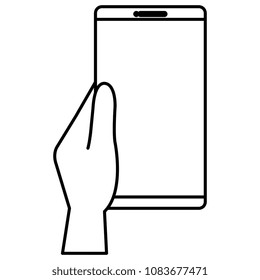 hand with smartphone device isolated icon