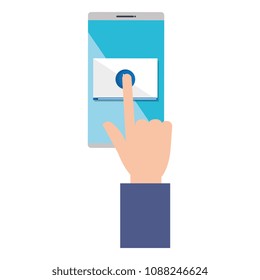 hand with smartphone device isolated icon