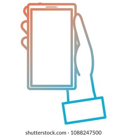 hand with smartphone device isolated icon