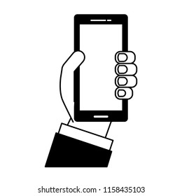 hand with smartphone device isolated icon