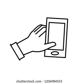 hand with smartphone device isolated icon