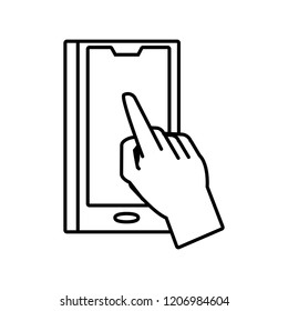 hand with smartphone device isolated icon
