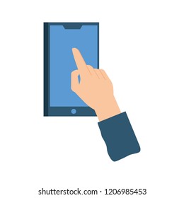 hand with smartphone device isolated icon