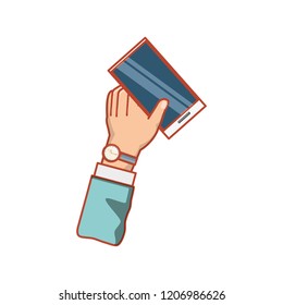 hand with smartphone device isolated icon