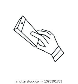 hand with smartphone device isolated icon