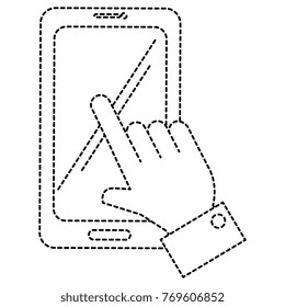 hand with smartphone device isolated icon
