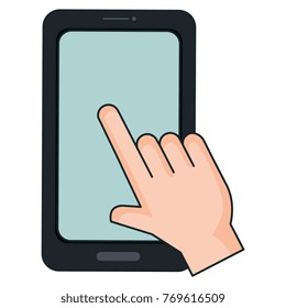 hand with smartphone device isolated icon