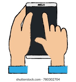 hand with smartphone device isolated icon
