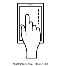 hand with smartphone device isolated icon