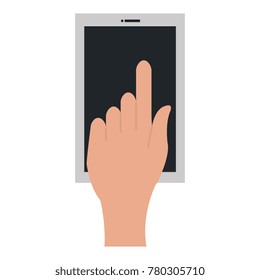 hand with smartphone device isolated icon