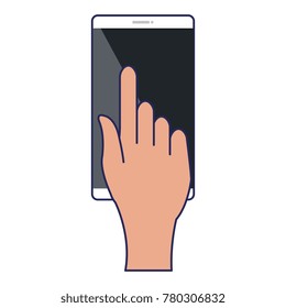 hand with smartphone device isolated icon