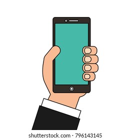 hand with smartphone device isolated icon