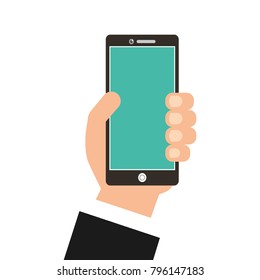 hand with smartphone device isolated icon