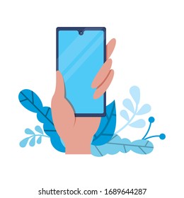 hand with smartphone device tech isolated icon vector illustration design