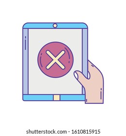 hand with smartphone error , phone fill and line vector illustration