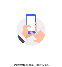 Hand with smartphone flat style illustration icon