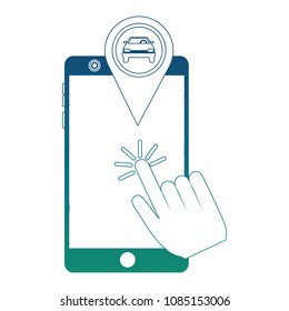 hand with smartphone and gps application icon