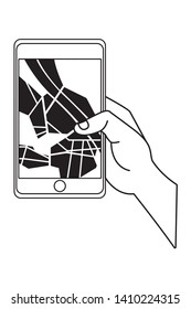 hand with smartphone gps location mode cartoon vector illustration graphic design