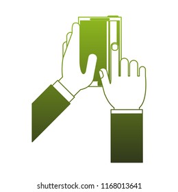 Hand with smartphone green lines