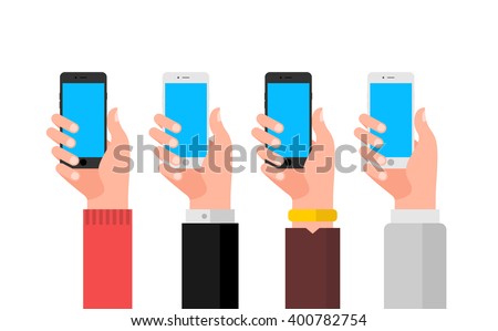 Hand with smartphone illustration set