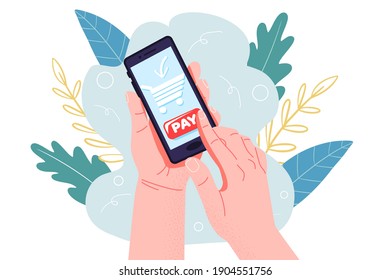 Hand with smartphone in modern flat style. Hand drawing. Vector illustration. Video call. Social networks, communication. For your design.