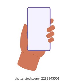 Hand with smartphone on white background. Male holdind phone. Flat vector illustration
