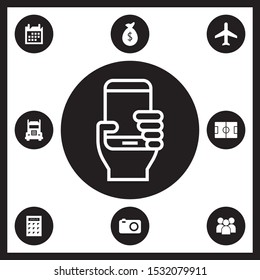 hand with smartphone outline icon illustration isolated vector sign symbol