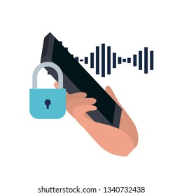 hand with smartphone and padlocked