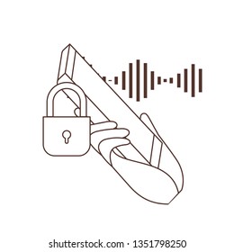 hand with smartphone and padlocked