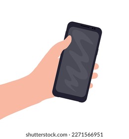 a hand with a smartphone . phone in hand. vector flat illustration.