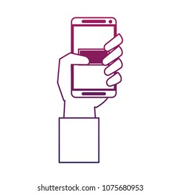 Hand with smartphone purple lines